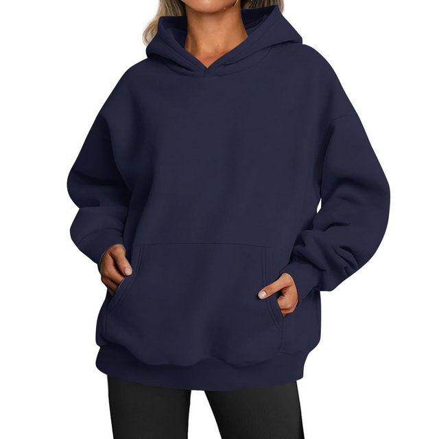 Mode Quotidienne des Femmes Sweat-Shirts Décontractés à Col Rond à Manches Longues Sweat-Shirts de Couleur Unie Café L