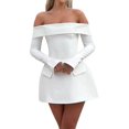 thumbnail image 2 of Robe Mini pour Femmes à Épaules Dénudées à Manches Longues Robe Trapèze Courte Robes Formelles Tenue de Fête Boîte de Nuit Blanc m, 2 of 8