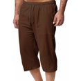 thumbnail image 4 of EOYWHK Mens Linen Capri Pants Summer Loose Fit Lightweight Sleep Shorts Elastic Waist Drawstring with Pockets, 4 of 6