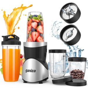 Ganiza Smoothie Mélangeur, 900W Mélangeurs pour Shakes et Smoothies, 15-Piece Mélangeur personnel et Ginder Combo pour cuisine, Smoothies Maker avec 4 Coupe portable sans BPA, N