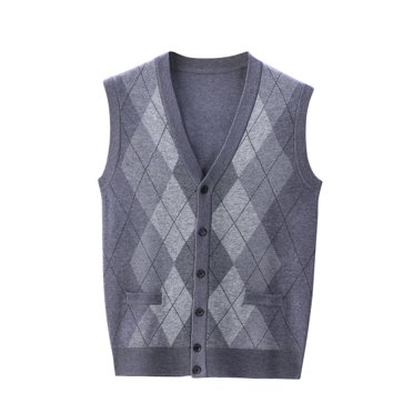 Styesk Mens Sweater Men's Wool Blended-Neck Knitted Cardigan Cardigan Sweater Colorblock Casual All-match Sleeveless