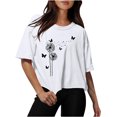 thumbnail image 1 of Blouses for Women Drop Shoulder Round Neck Oversized Crop Tops Workout Tops Tees, 1 of 1