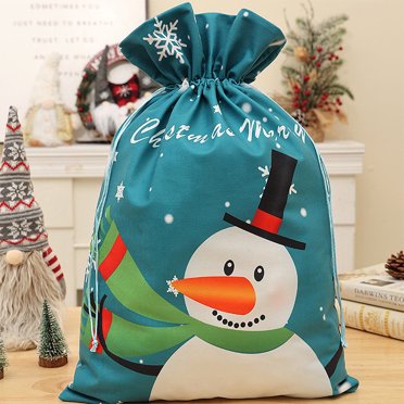 Zonao Christmas Decor Deals ,Christmas Gift Bag Christmas Snowman Print Large Candy Bag Plush Christmas Gift Bag,Gift