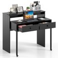 thumbnail image 1 of Costway Bureau d'Ordinateur Roulant Extensible de 39,5 Pouces avec Tablette pour Moniteur, Surface à 2 Niveaux, 2 Tiroirs, Noir, 1 of 10