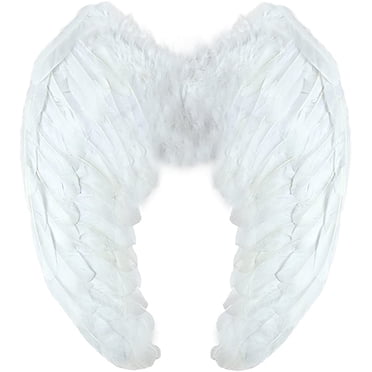 Bee - Angel Wings - Halloween Black Angel - Wing Feathers With Glitter - Ladies Costume - Size 60cm X 40cm White