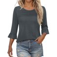 thumbnail image 1 of Plebaso Hauts d'Été pour Femmes à Volants Manches 3/4 Col Rond Chemises Plissées Décontractées Amples Tuniques Blouses, 1 of 6