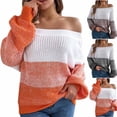 thumbnail image 1 of Sentmoon Fall Outfits Round Neck Color Block Women's Long Sleeve Tops Oversized Knitted Lightweight and Warm Loose Womens Fall Clothes Active Fall and Winter for Weekend Brunch Outfit, 1 of 9