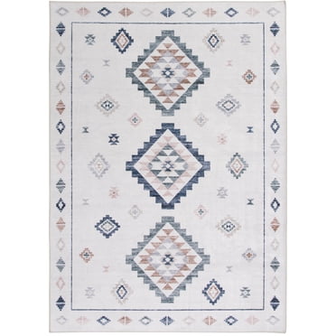 Mainstays Kids Geometric Ornament Soft Velvet Plush White Base Lavender Medallion, Area Rug 4x6, Recommended for Bedroom and Play area