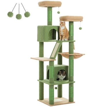 PAWZ Road Arbre à Chat Grand de 71 Pouces Tour à Chat à Plusieurs Niveaux avec 6 Poteaux à Griffer pour Animal de Compagnie d'Intérieur Vert