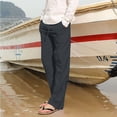 thumbnail image 4 of Men's Loose Plus Cotton Linen Summer Breathable Casual Cropped Pants Solid Drawstring Sweatpants Joggers, 4 of 5