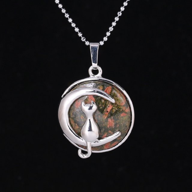 Collier pour Femmes Chat sur la Lune Pendentifs en Cristal Pendentifs Hardshell