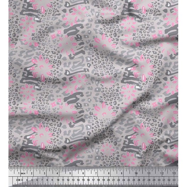 Soimoi Grey Velvet Fabric Leopard Animal Skin Decor Fabric Printed Yard 58 Inch Wide