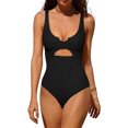 thumbnail image 1 of Charmo Womens Ribbed One Piece Swimsuits High Cut Padded Monokini Bathing Suit, 1 of 6