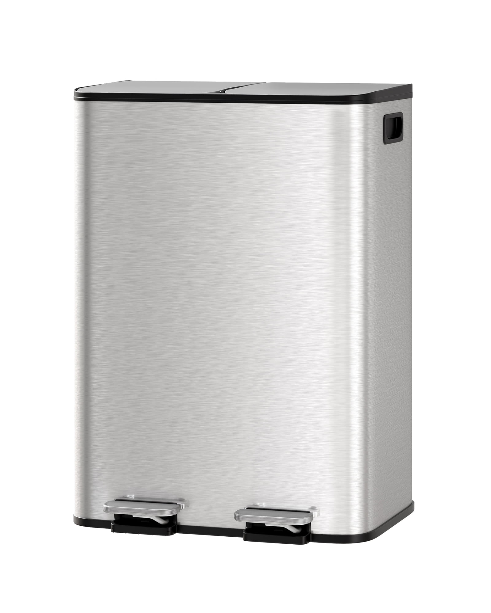 Garvee Dual Compartment Kitchen Trash Can Stainless Steel - Step-On Double Garbage & Recycling Bin - Soft-Close Lid, Removable Buckets, Hands-Free - Silver, 2x30L