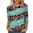 thumbnail image 1 of CEHVOM T-shirt Ample à Imprimé Léopard pour Femme, Manches 3/4, Col Rond, Haut Décontracté, Liquidation, 1 of 5