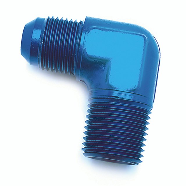 SpeedFX Adaptateur 560682 90 Degrés Flare; -6AN x 1/4 NPTF; Bleu; Aluminium Anodisé; Simple