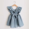 thumbnail image 4 of AJIWYH Robe d'Été pour Fillette, Manches Volantées, Lin Coton, Imprimé Uni, Volants, Mignonne, Princesse, Dos Nu, Bleu, 2-3 Ans, 4 of 5