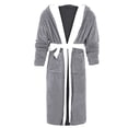 thumbnail image 3 of Innerwin Dressing Gown Solid Color Men Wrap Robe Home Hooded Thicken Plush Bath Robes Gray White XL, 3 of 5