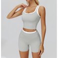 thumbnail image 2 of PISONIC Women Two Piece Workout Sets Color Block Backless Tank Top and High Waist Booty Lifting Shorts Gym Yoga Active Outfits, 2 of 7
