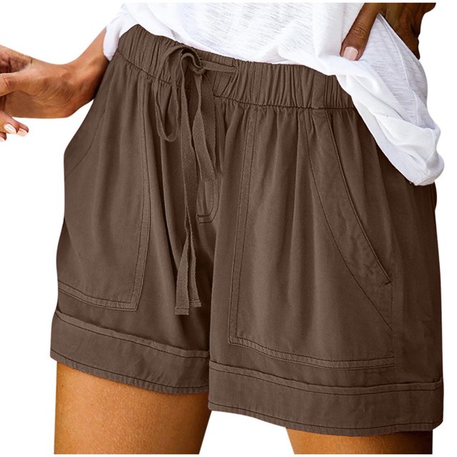 Elastic Waist Shorts for Women Fashion Women Summer Pocket Solid Casual Elastic High Waist Workout Shorts Workout Shorts with Pockets for Women Shorts for Women High Waist