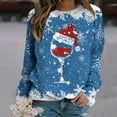 thumbnail image 2 of Besolor Chandail à Col Rond de Noël pour Femmes, Imprimé de Verre de Vin, Manches Longues, Chandails Mode, Hauts Graphiques Flocon de Neige, 2 of 4