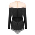 thumbnail image 2 of Alvivi Justaucorps de Danse pour Femmes Manches Longues Patchwork en Maille avec Strass à Franges Robe de Danse Latine Tango Noire L, 2 of 5