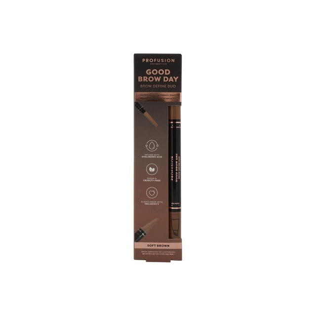 PROFUSION COSMETICS / Good Brow Day duo de Sourcils en Brun Doux avec un Stylo de Précision Résistant aux Bavures pour des Traits Naturels Semblables aux Cheveux et un Crayon Pommade Nourrissant pour Sculpter les Sourcils, avec Emballage Mettant en Valeur l'Acide Hyaluronique, Végane Sans Cruauté et Inclusivité.