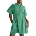 thumbnail image 2 of Weiqiqre Robes Décontractées pour Femmes à Fermeture Éclair, Manches Courtes Style Cap, Col en V, Robes Midi Décontractées Fluides avec Poches, 2 of 6