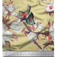 thumbnail image 1 of Soimoi Beige Silk Fabric Floral & Bird Print Fabric by Yard 44 Inch Wide, 1 of 3