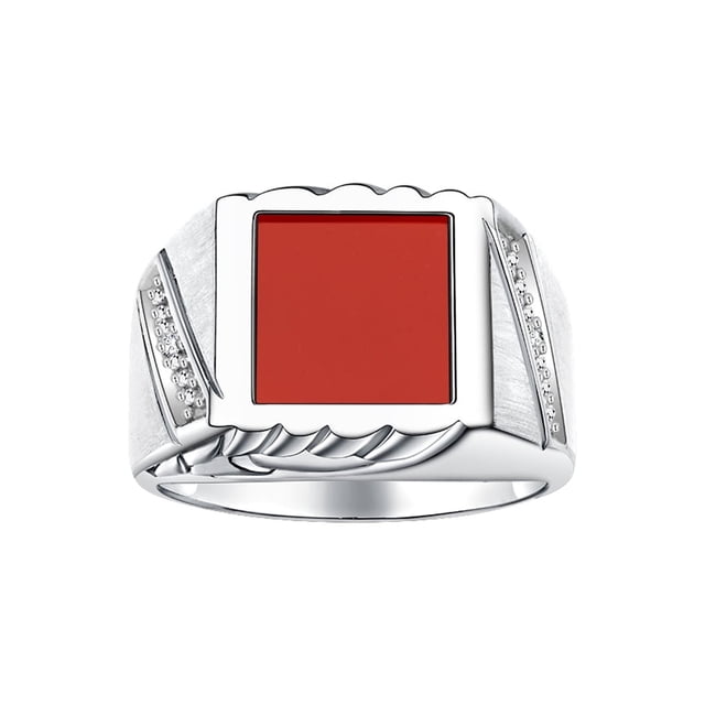 RYLOS Men's Rings 14K White Gold Designer Ring With Diamonds and Red Quartz Rings For Men Size 8