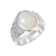 thumbnail image 3 of RYLOS Men's Rings 14K White Gold Nugget Ring with Cabochon Gemstone & Diamonds Opal Rings For Men Size 10, 3 of 7
