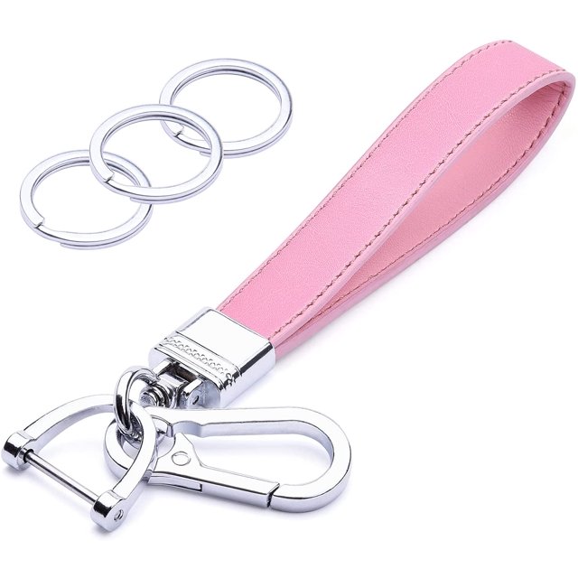 Wisdompro Genuine Leather Car Keychain, Universal Heavy Duty Key Fob Keychain Leather Key Chain Holder with 3 Keyrings