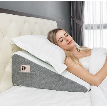 TEDesco Wedge Pillow, relieves sleep apnea and acid reflux ,24*24*7.5" Memory Foam,Wedge Pillow for Sleep,White & Grey