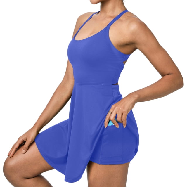 RXMEKW Robe Simulée Sans Manches Deux Pièces pour Femmes, Robe de Tennis et de Yoga Anti-Scandale à Col Rond, Robe Athlétique Décontractée Unie pour la Course et le Gym