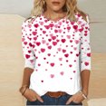 thumbnail image 1 of Meichang Valentines Day Chemises pour Femmes Hauts Mignons T-Shirts Graphiques Cœur Manches 3/4 Col Rond Hauts Mignons Coupe Ample T-Shirts de Vacances Valentines Day, 1 of 4