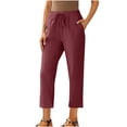 thumbnail image 1 of Yuyuzo Plus Size Cotton Linen Capri Pants for Women Drawstring High Waisted Summer Cropped Trousers, 1 of 7