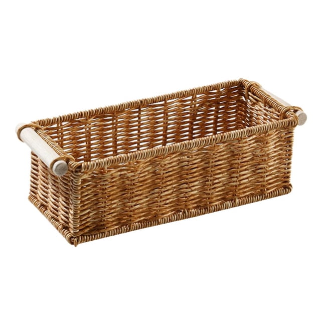 YSABOXY Imitation Rattan Basket,Handmade Woven Storage Baskets,Imitation Wicker Basket with Wooden Handle,Rectangular Narrow Woven Baskets Storage Basket for Kitchen,Shelves,Bedroom,Bedroom,Wardrobe