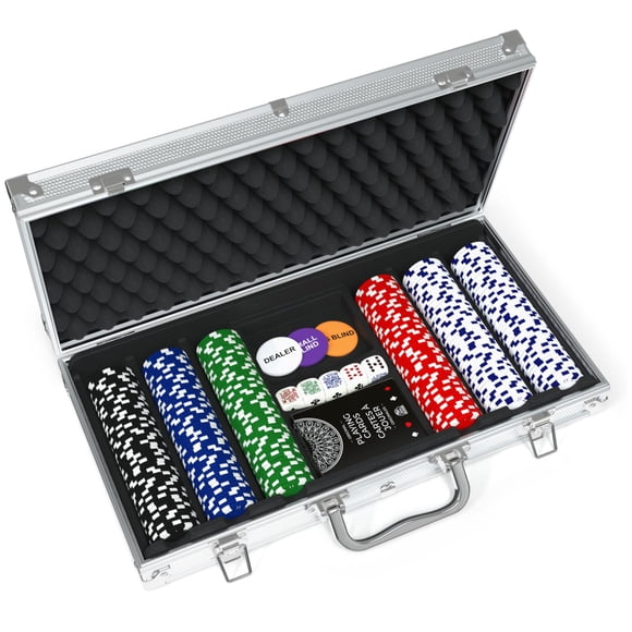 Cardinal Classics, 300-Piece Poker Set with Aluminum Carrying Case & Professional 11.5g Chips Plus 5 Poker Dice, for Adults and Kids Ages 1