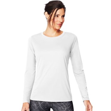 Hanes Womens Sport Cool DRI Performance Long-Sleeve T-Shirt, 2XL, White