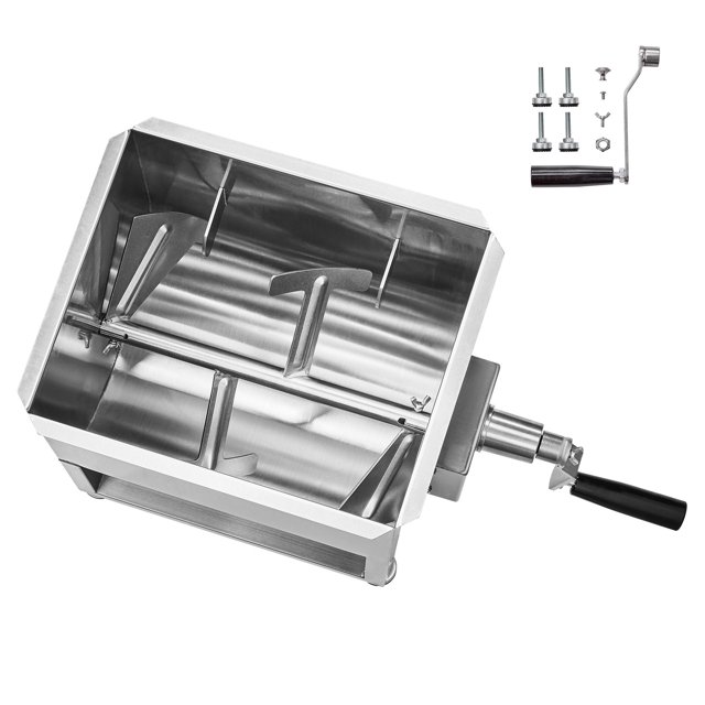 KFFKFF Manual Meat Mixer, 30L Fixed Tank Meat Processing Equipment(Mixing Max 30LBS for Meat), Stainless Steel Meat Mixer, Sausage Mixer Machine with Lid Handle Gear Reducer