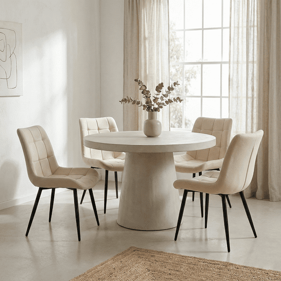 Placida Decor Set of 4 Rusty Velvet Chairs - Modern Taupe/Beige Upholstered Accent Chairs with Black Metal Legs for Dining Room or Kitchen
