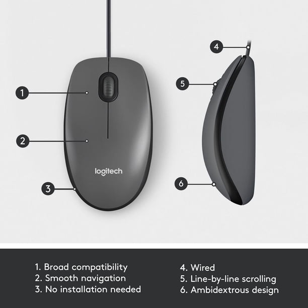 Logitech M100 Wired USB Mouse, 3-Buttons,1000 DPI Optical Tracking