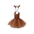 thumbnail image 1 of Diconna Noël Enfant Fille Squirrel Costume, Robe Sans Manches en Tulle Patchwork + Bandeau + Queue Vêtements de Cosplay, 1 of 4