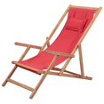 thumbnail image 1 of vidaXL Chaise de Plage Pliante Tissu et Cadre en Bois Rouge, 1 of 5