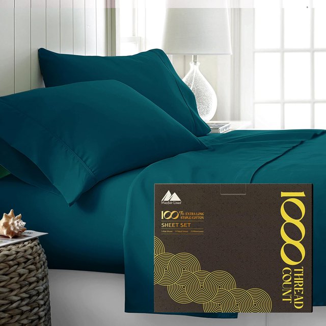 Pure Egyptian Cotton Sheets King Size High Thread Count Sheets King PC Luxury Hotel King Size Sheets Set Deep Pocket Sateen Weave Cooling Bed Sheet Sets