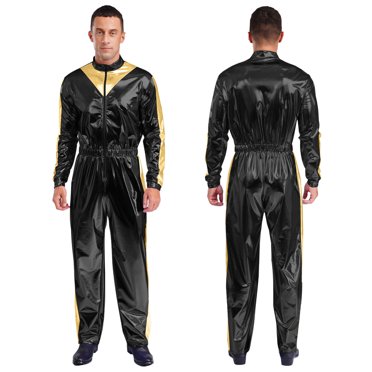 Fldy Combinaison Intégrale Zentai pour Homme en Cuir PVC, Fermeture Éclair Métallique Brillante, Catsuit, Justaucorps, Costumes, Noir G