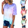 thumbnail image 4 of T-Shirt pour Femmes Teinté Causal Haut Court Col Rond T Manches Col Rond Chemisier, Vert, L, 4 of 9