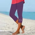 thumbnail image 2 of Olyvenn Womens Rhinestone Trim Capri Pants Stretchy Compression Leggings Print Pattern Yoga Pants Summer Vacation Outfits Purple XL, 2 of 4