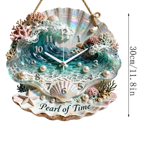 Jotiva Horloge Murale en Bois à Thème Plage Silencieuse Sans Tic-Tac à Piles Nautique Suspendue Décor avec Corde pour Maison Salon