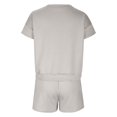 thumbnail image 4 of Mikilon Ensemble de Sport Confortable pour Femmes Couleur Unie Nouvelle Mode Décontractée Haut à Manches Longues et Short Ensemble de Haut/chemise à Col Rond Gris L, 4 of 5